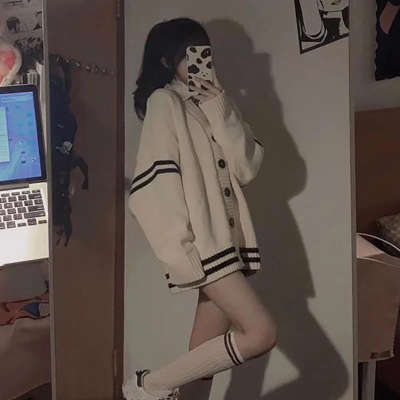 Striped Loose Cardigan – Single Breasted