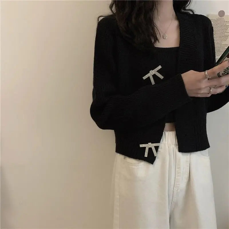 V-Neck Knit Cardigan – Elegant Solid Button Design