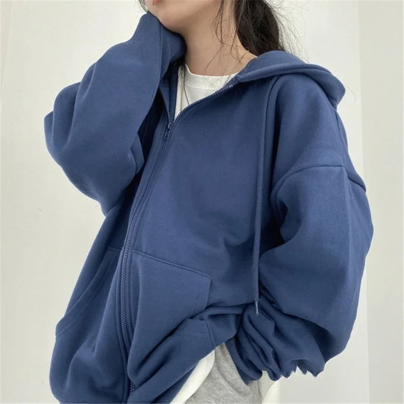 Oversized Zip-Up Hoodie – Thick Plush Sweatshirt Jacket