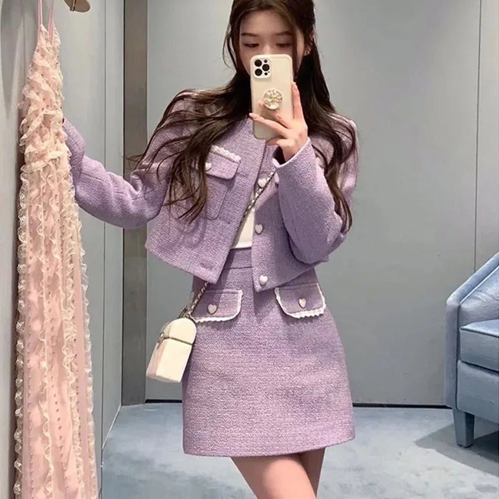 O-Neck Jacket Mini Skirt Set – Sweet Elegant Outfit