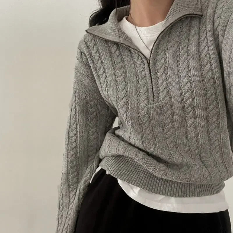 Half Zipper Sweater – Loose Casual Knit Pullover