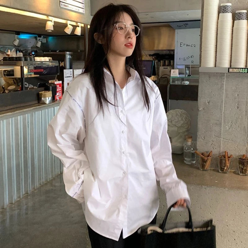 Long Sleeve Solid Shirt – Loose Temperament Top