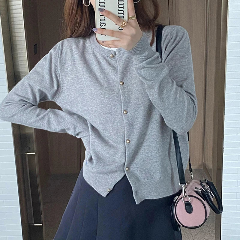 Black Pearl Button Knit Cardigan – Elegant & Chic