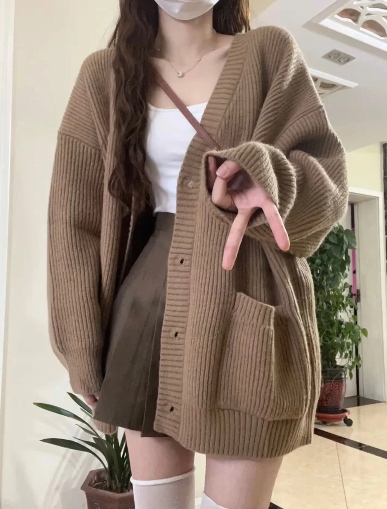 Single Breasted Sweater Cardigan – Loose Knit Coat