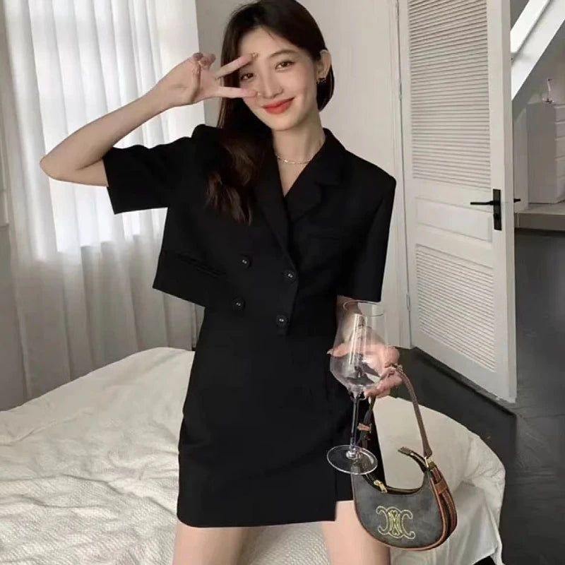 Double-Breasted Mini Skirt Set – Cropped Blazer Two-Piece