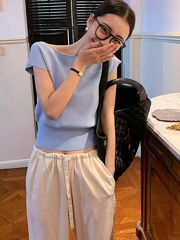 Ice Silk Off-Shoulder Crop Tee