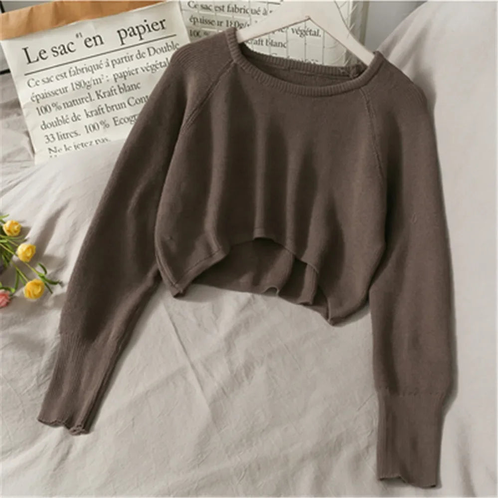 Cropped O-Neck Knit Top – Loose Fit