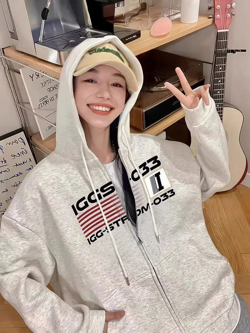 Retro Zip Hoodie – High Neck Long Sleeve Pullover