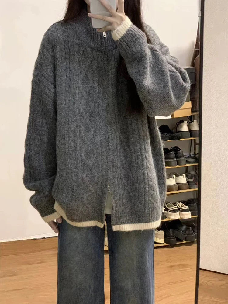 Zipper Cardigan Sweater Coat – Long Sleeve