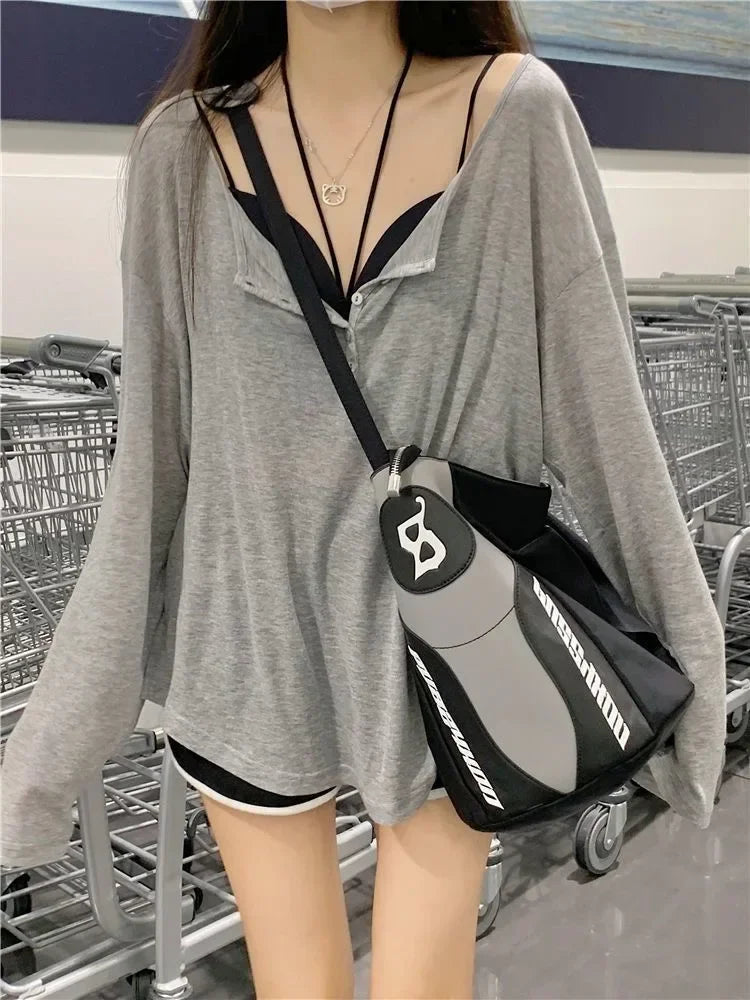 Long Sleeve Loose Fit Tee – Transparent Thin Fabric