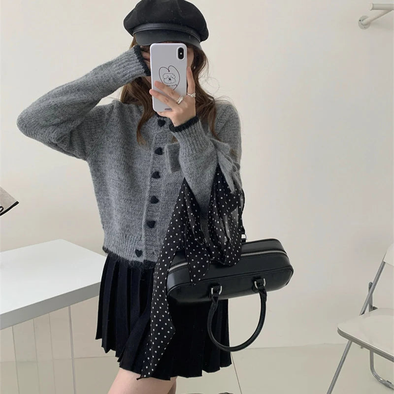 Sweetheart Button Knit Cardigan – Relaxed O-Neck Fit