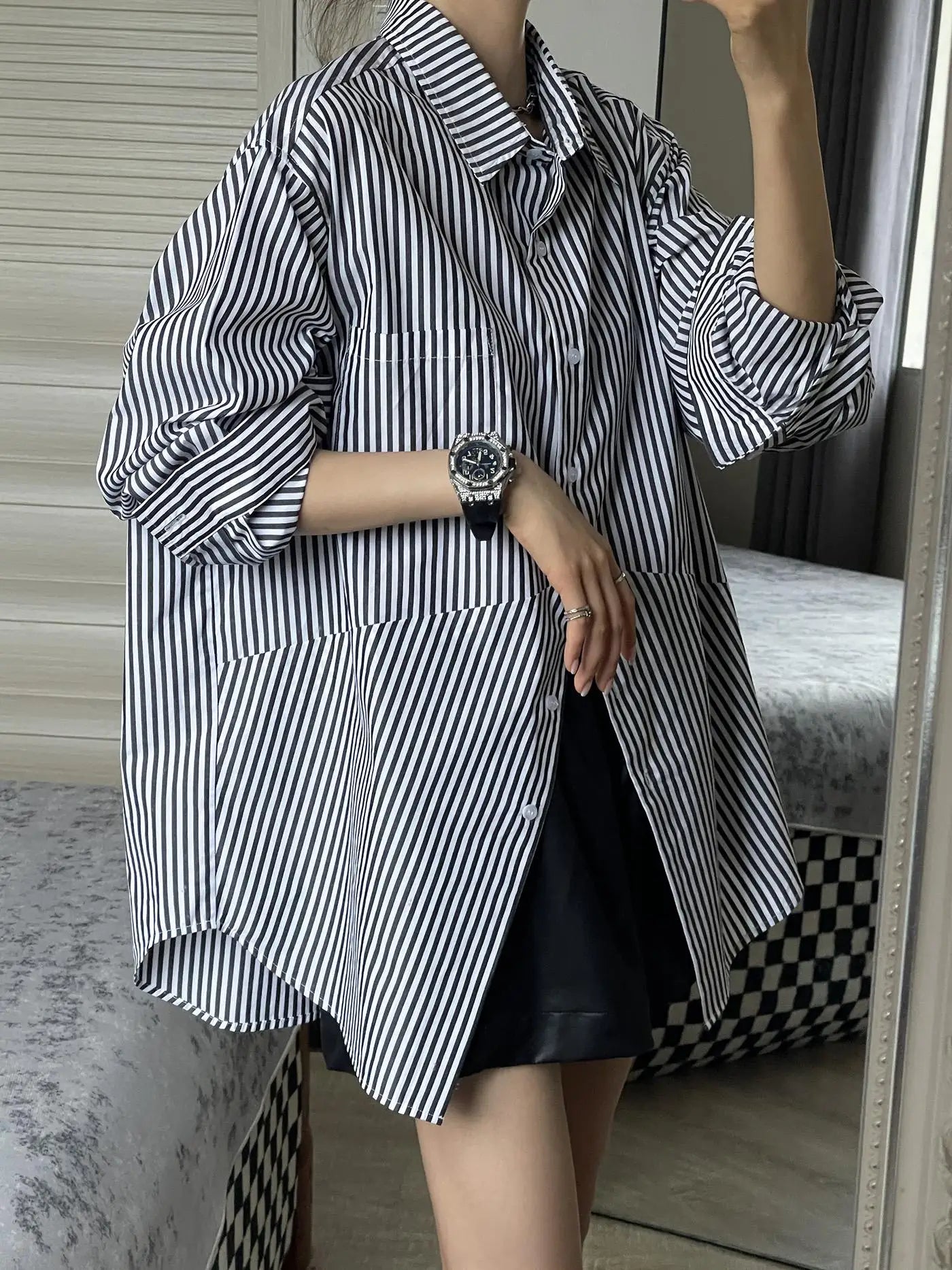 Grey Striped Knit Cardigan – Sun Protection Fit