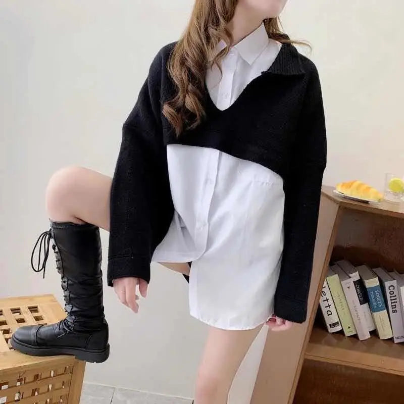 Cropped Knit Jacket – Loose Fit Retro Streetwear