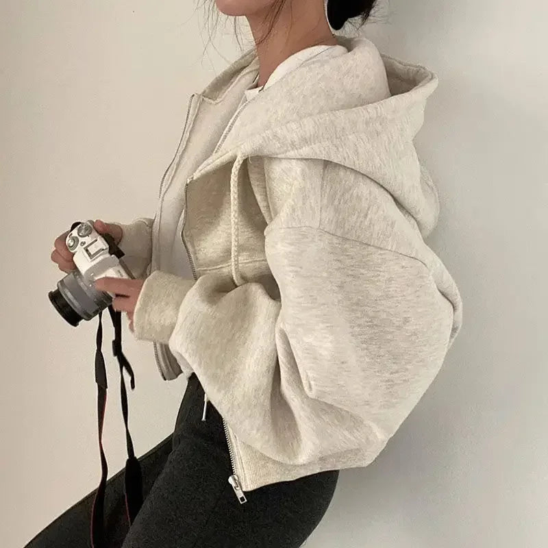 Cropped Hoodie Jacket – Zip-Up Oversized Sweatshirt