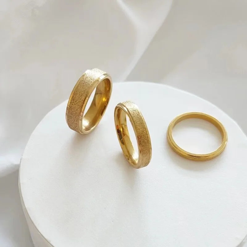 Stainless Steel Frosted Gold Ring