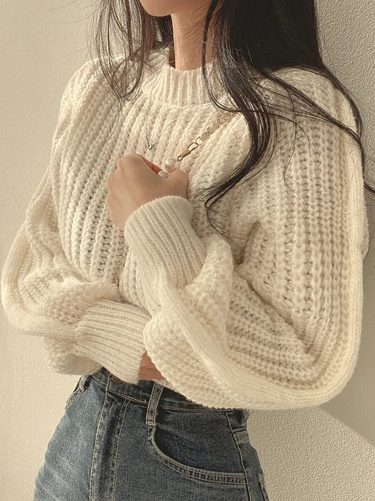 Loose Lantern Sleeve Knit Sweater – Long Sleeve