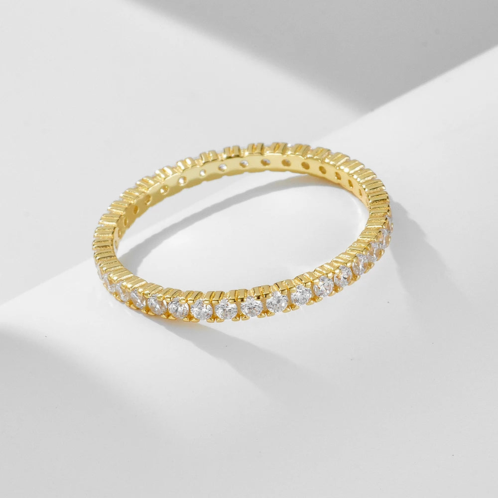 925 Silver 14K Gold Plated Emerald Zirconia Eternity Band