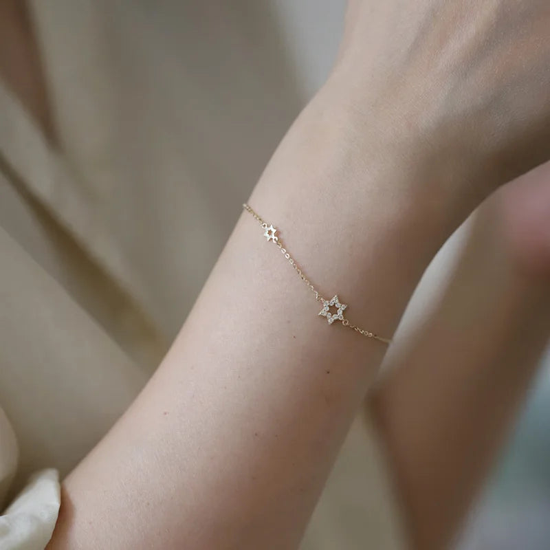 925 Sterling Silver Hollow Hexagram Inlaid Zircon Bracelet
