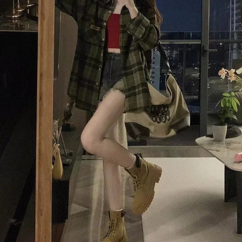 Green Plaid Oversize Shirt – Vintage Street Style