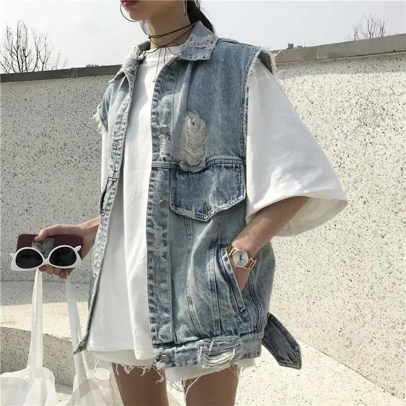 Ripped Denim Vest – Retro Summer Sleeveless Top