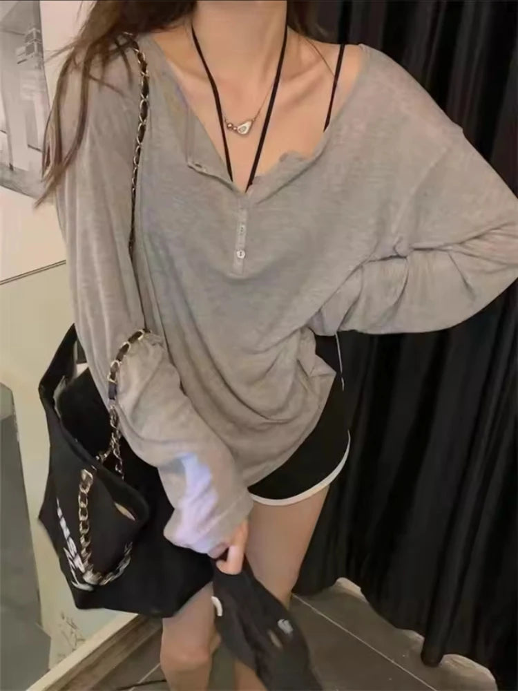 Long Sleeve Loose Fit Tee – Transparent Thin Fabric