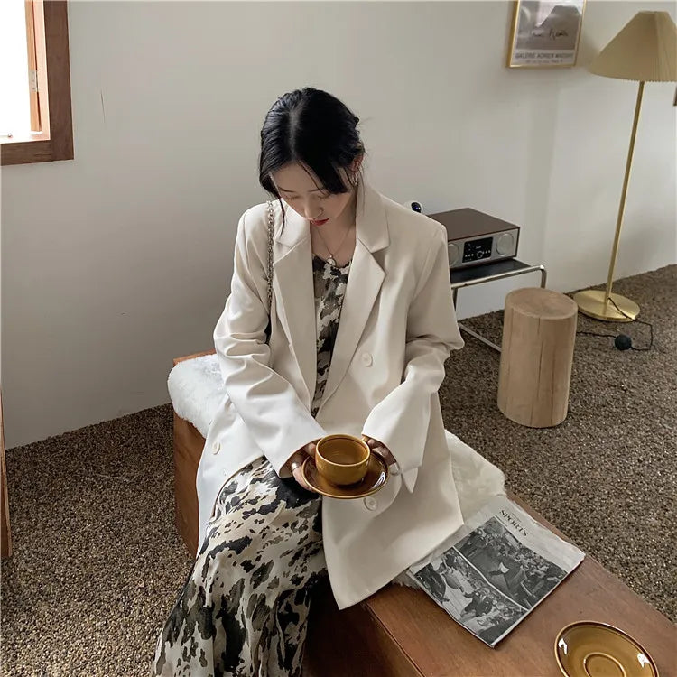 Mid-Length Suit Jacket – Loose Blazer for Work