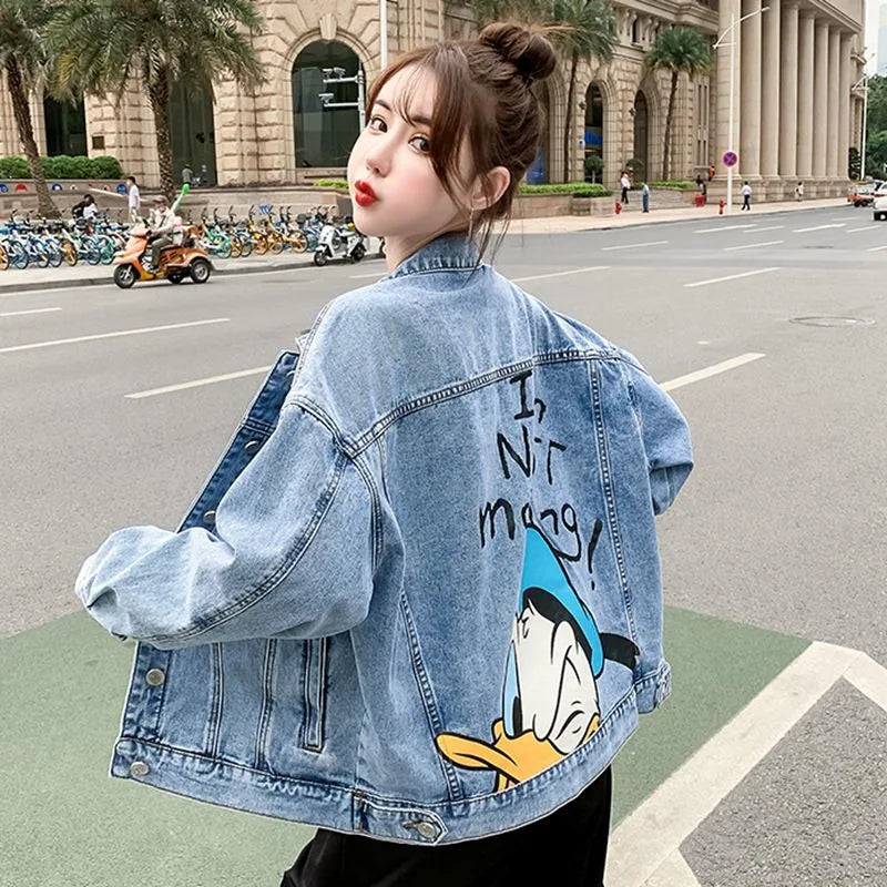 Cartoon Denim Jacket – Cute Loose Fit Spring Outerwear