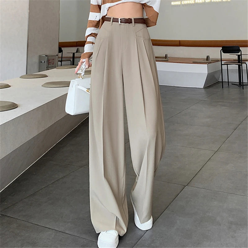 Autumn High Waist Wide Leg Suit Pants – Elegant Minimalist Straight Fit (No Belt)