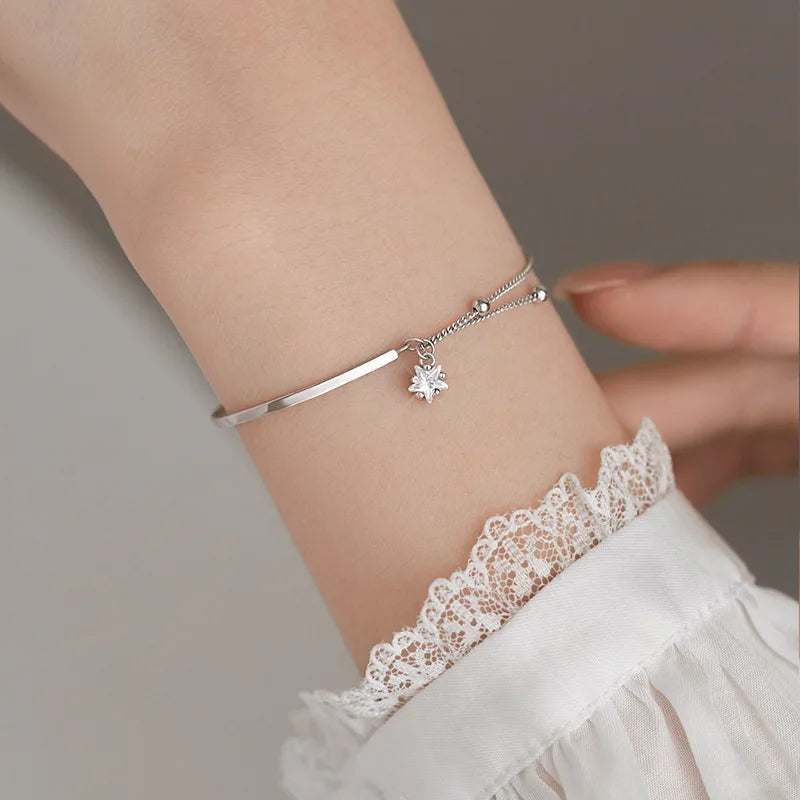 925 Sterling Silver Zircon Star Pendant Bracelet