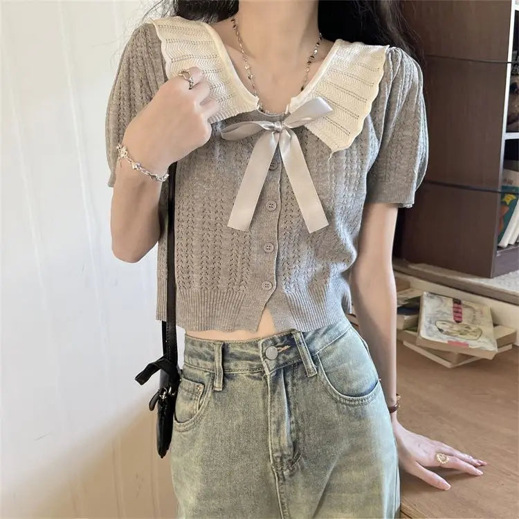 French Doll Knit Cardigan – Short Sleeve Summer Top