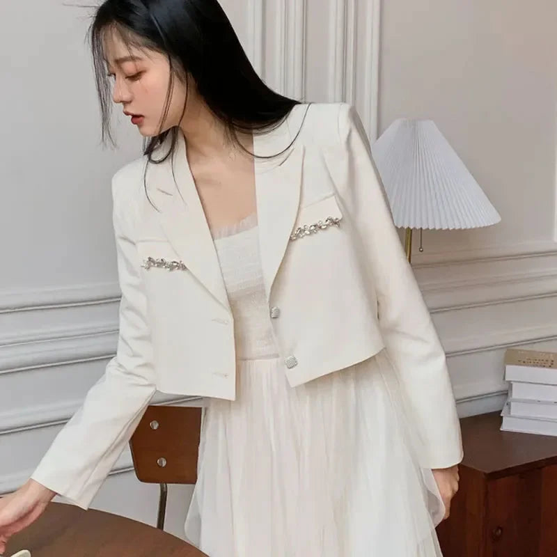 Crystal Decor Wool Blazer – Notched Collar