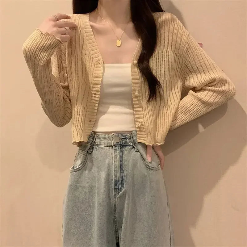 Slim V-Neck Knit Cardigan – Lightweight Casual Top