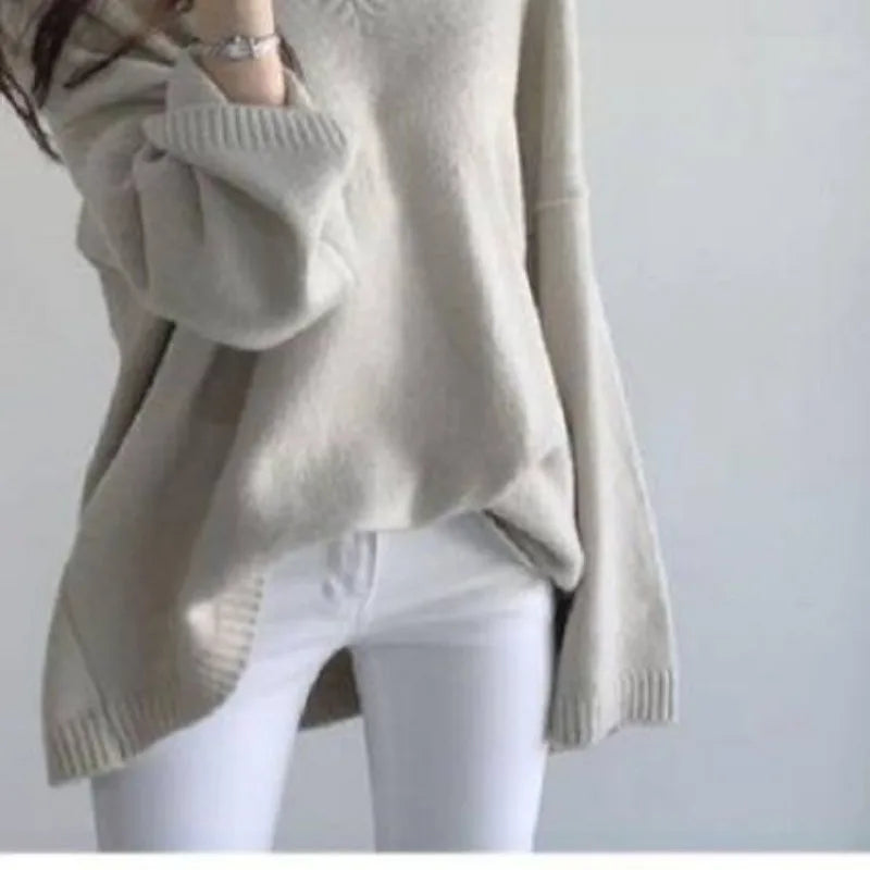 Loose V-Neck Sweater – Solid Color Knit Office Wear