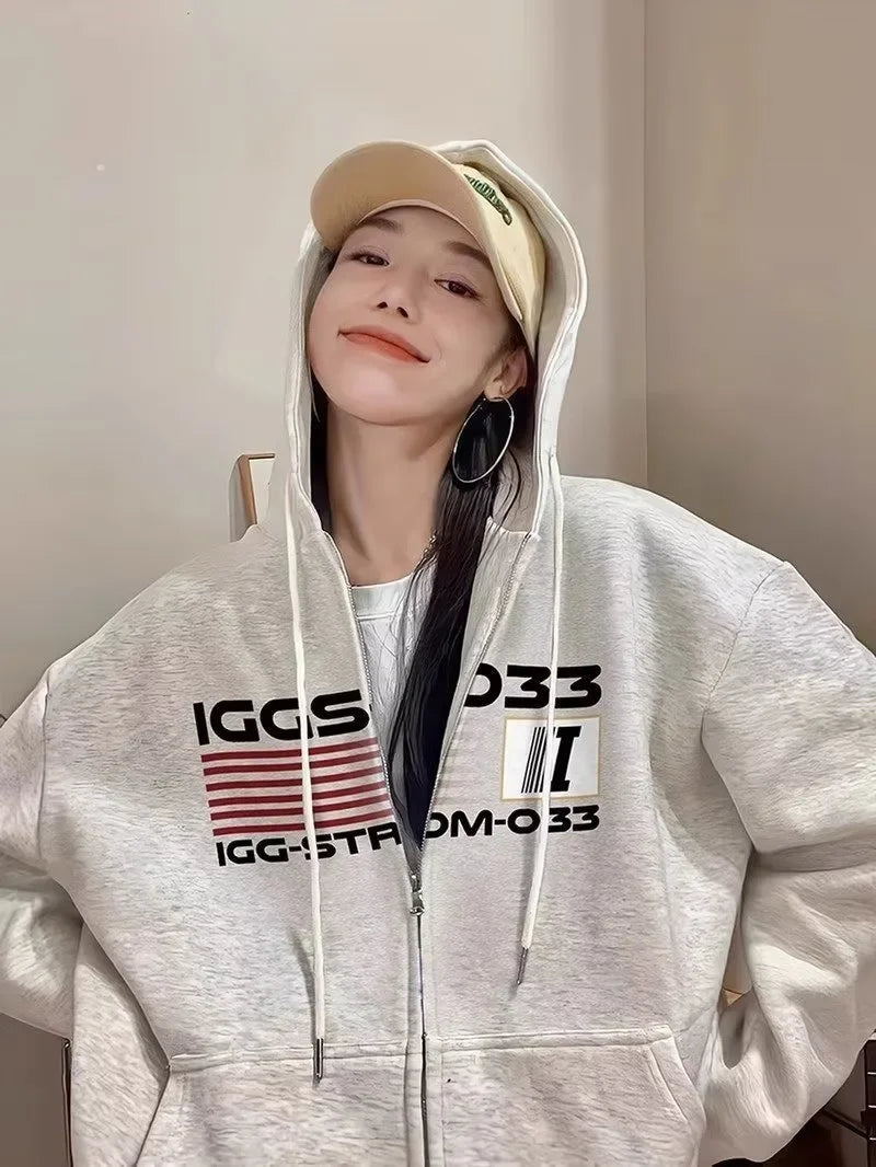 Retro Zip Hoodie – High Neck Long Sleeve Pullover