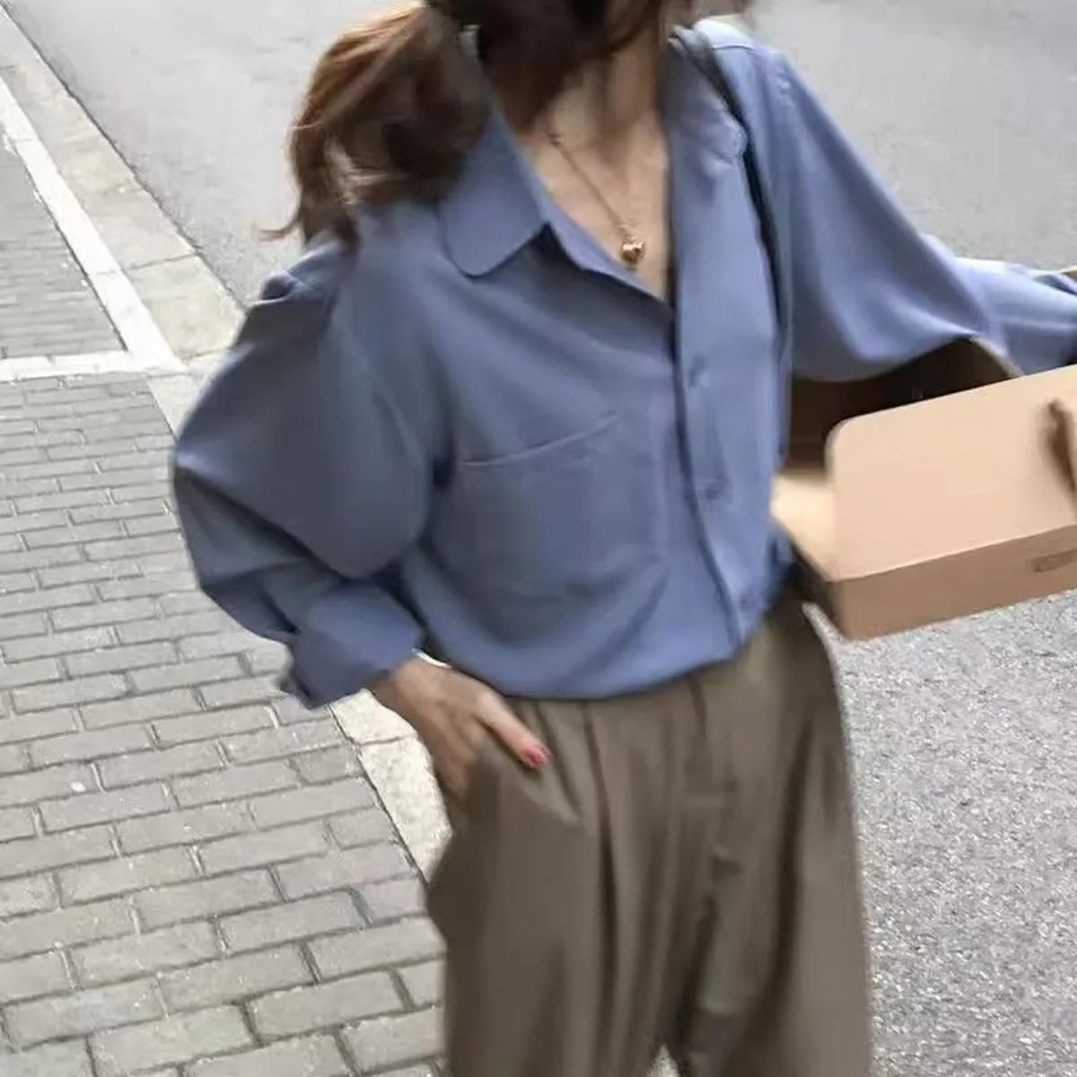 Long Sleeve Elegant Blouse – Loose Fit Office Wear