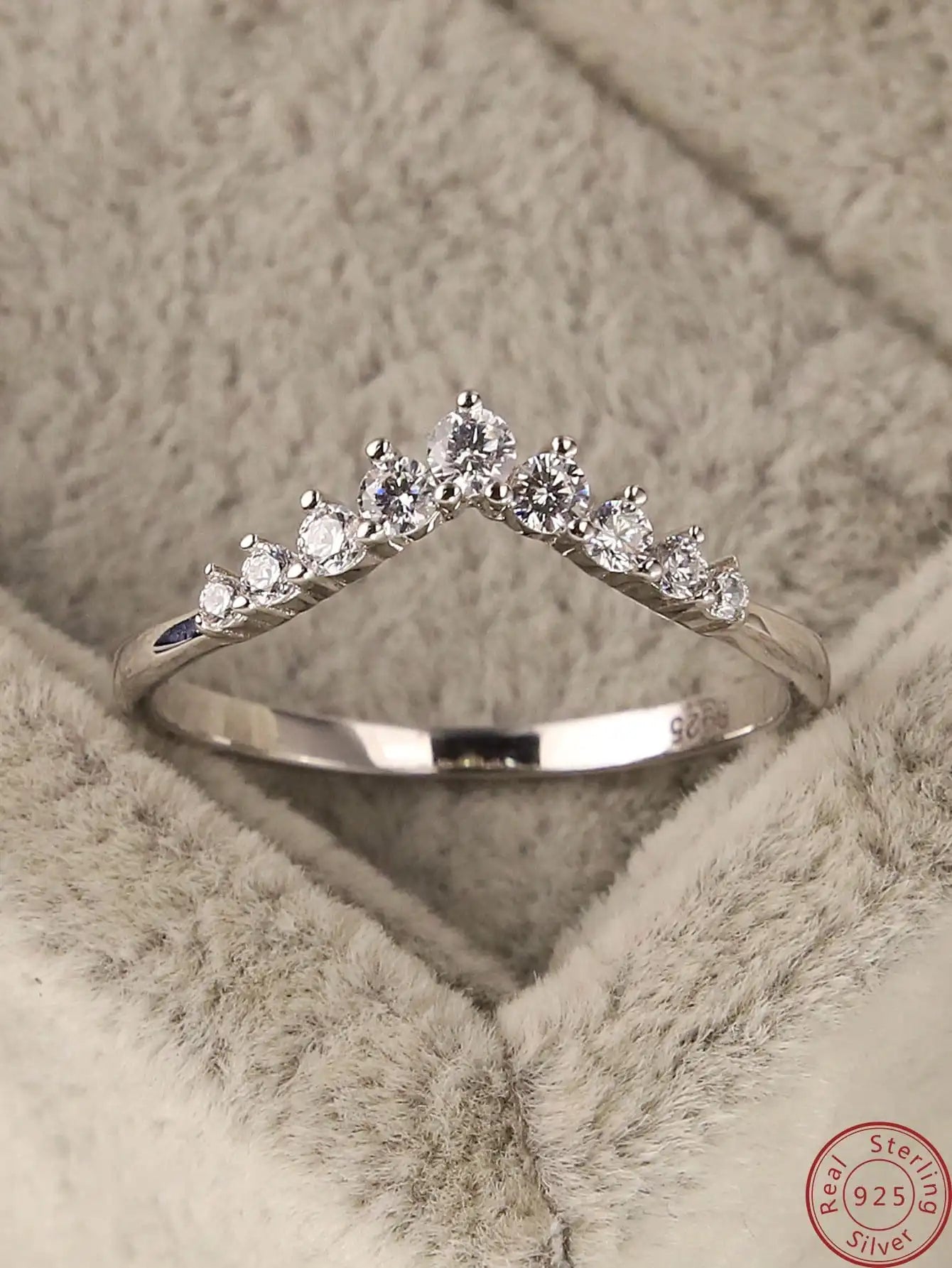 925 Silver Princess Crown Diamond Ring
