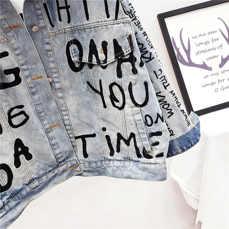 Embroidered Denim Jacket – Long Sleeve Casual Blue Jean Style