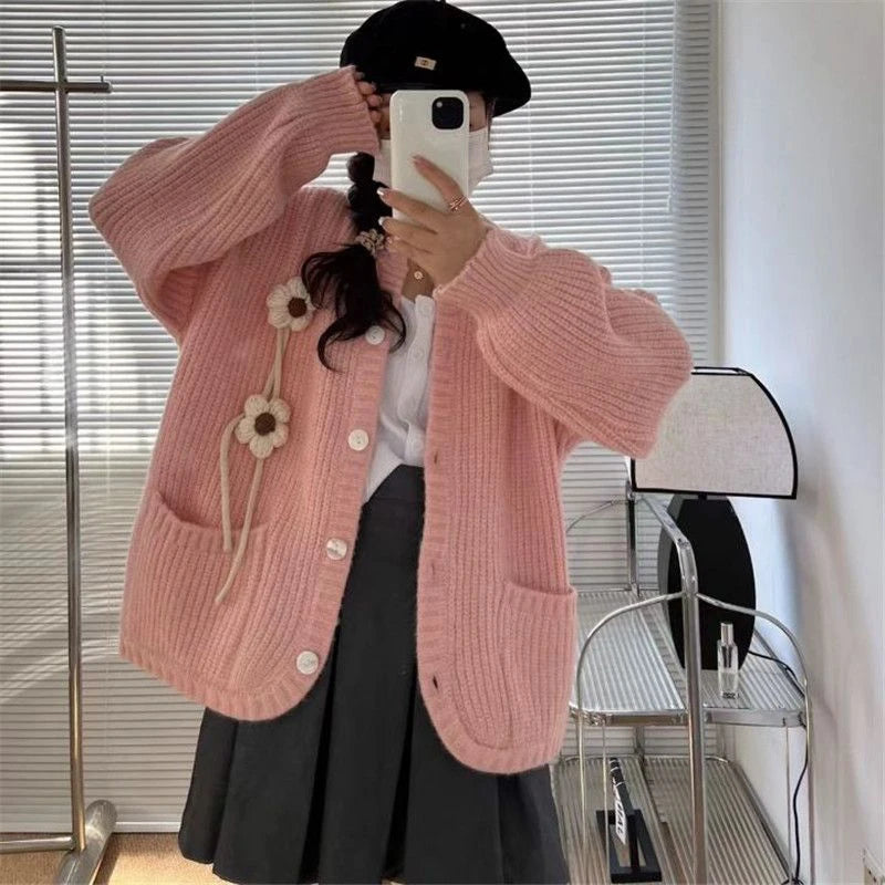 V-Neck Knit Cardigan – Slim Short Jacket Outer