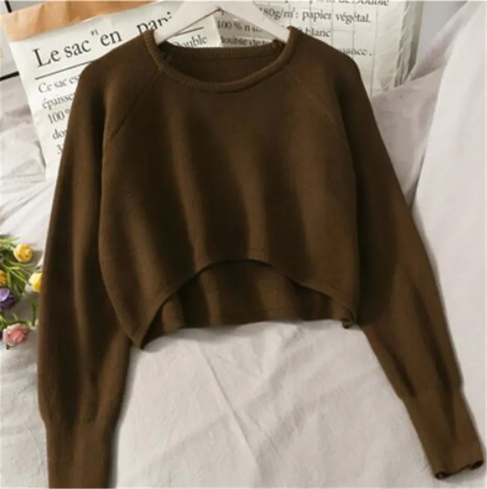 Cropped O-Neck Knit Top – Loose Fit