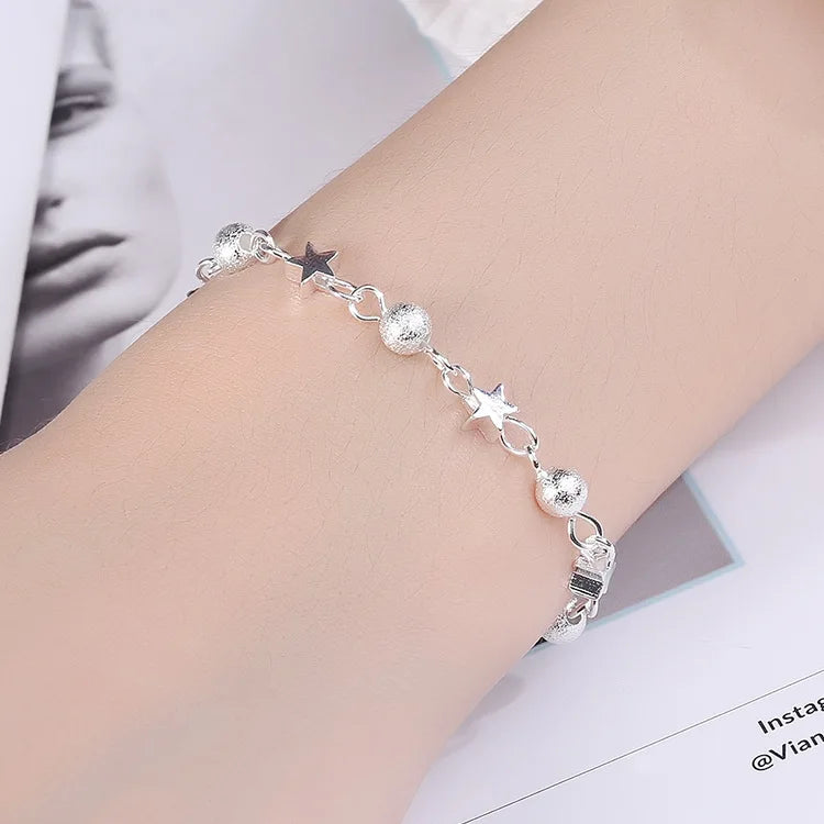 925 Sterling Silver Zircon Star Pendant Bracelet