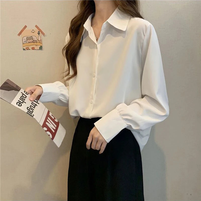 Chiffon White Button-Up – Loose Fit Office Shirt