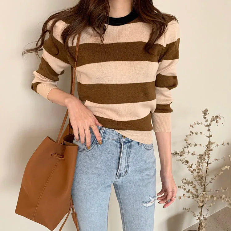 Striped Pullover Sweater – Vintage Knit Top