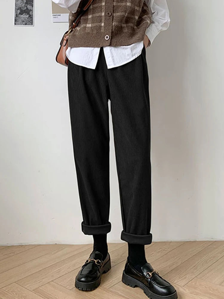 Elegant Retro Corduroy Pants – Simple Loose Straight Wide Leg