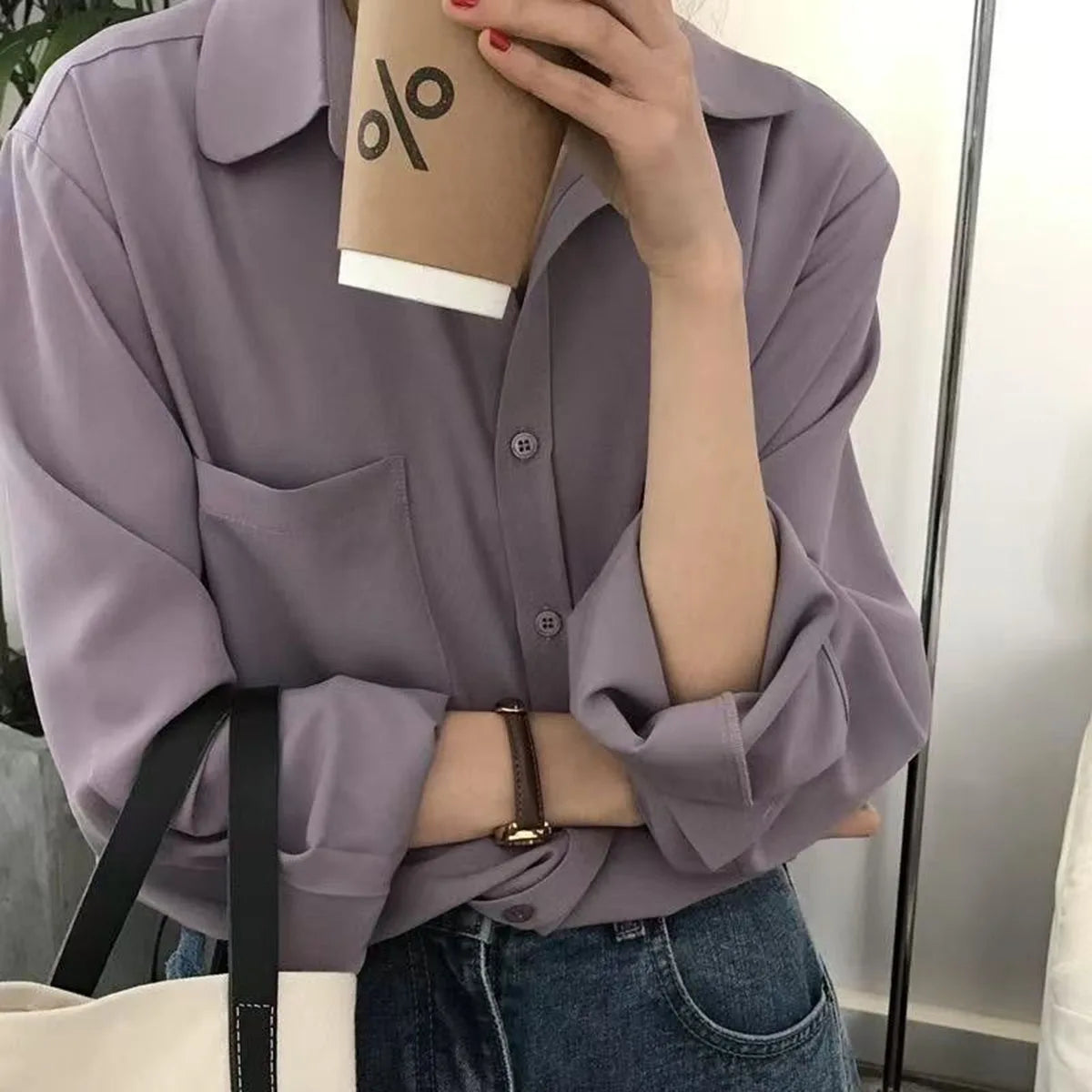 Long Sleeve Elegant Blouse – Loose Fit Office Wear