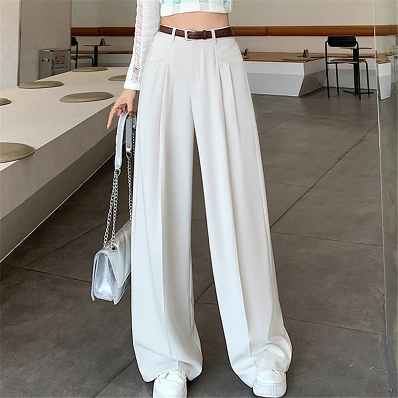 Autumn High Waist Wide Leg Suit Pants – Elegant Minimalist Straight Fit (No Belt)
