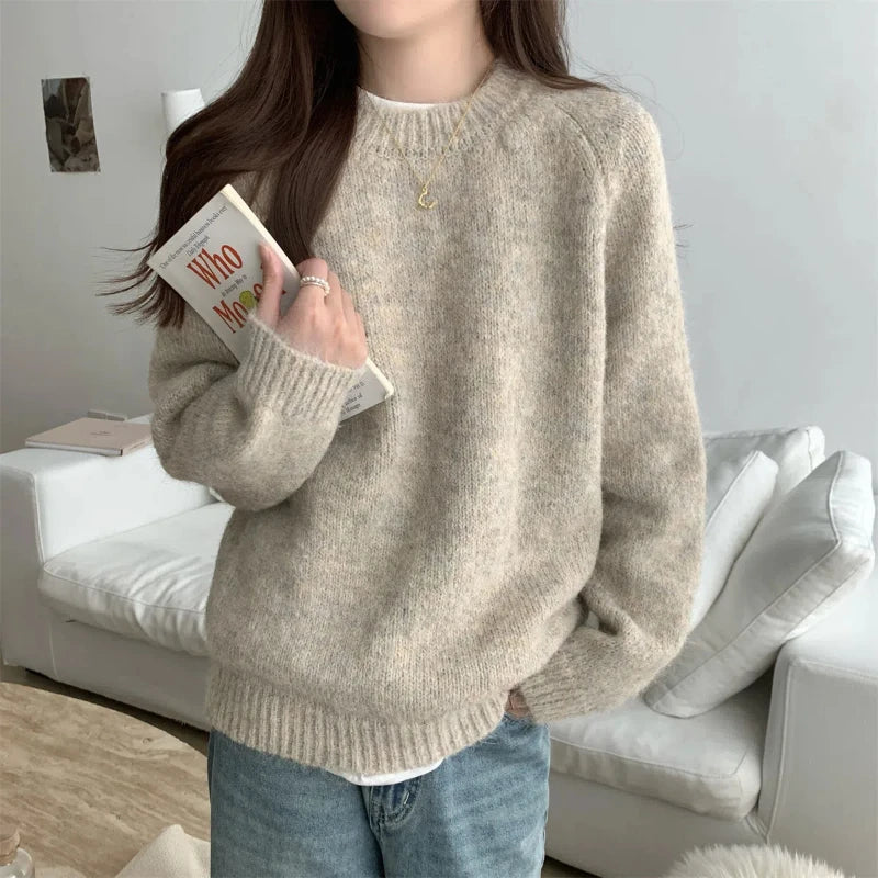 Solid O-Neck Loose Sweater – Long Sleeve Knit
