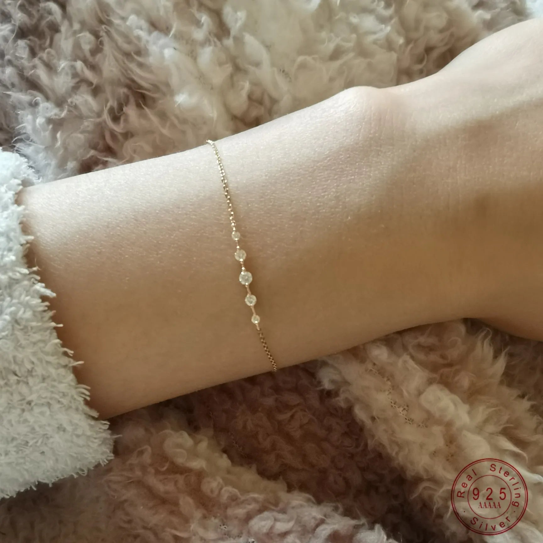 925 Sterling Silver Shiny Zircon Bracelet