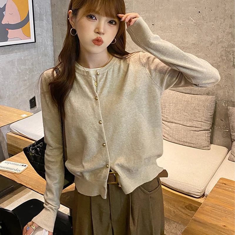 Black Pearl Button Knit Cardigan – Elegant & Chic