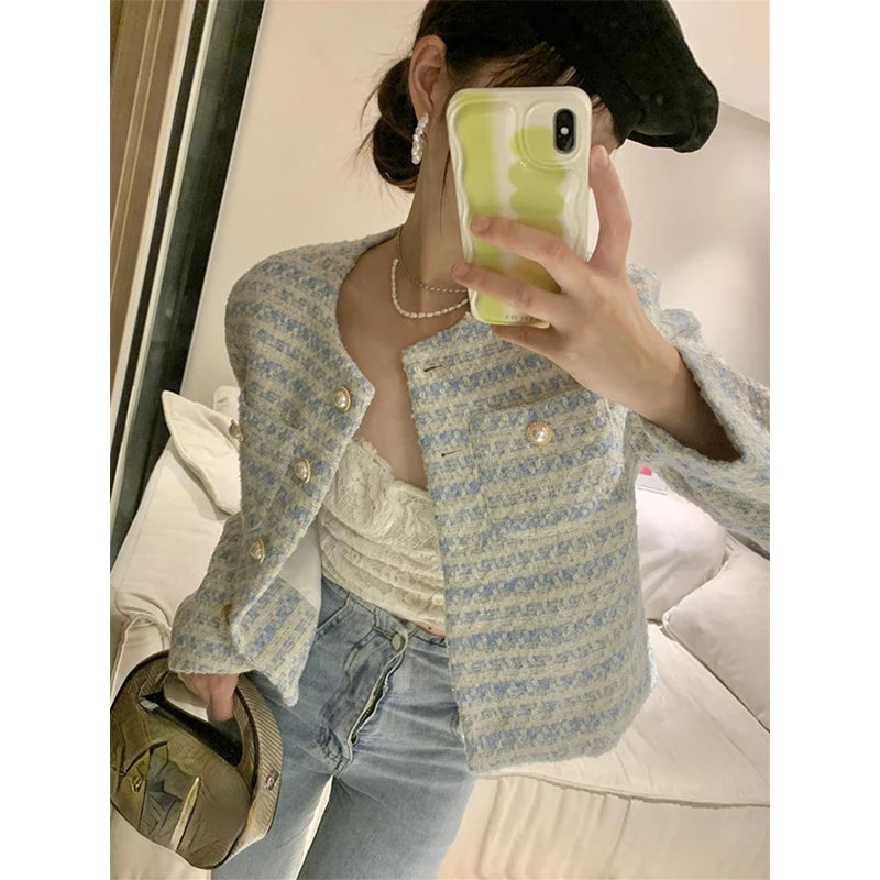 Tweed Striped Jacket – Cropped Fit & Casual Outer for Fall