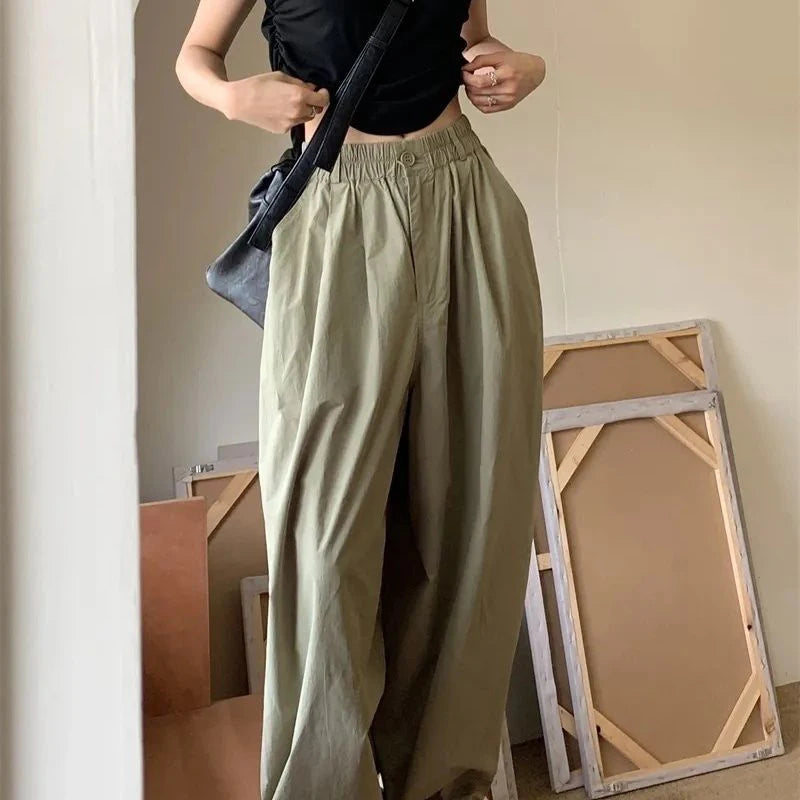 White Oversized Pants – Elastic High Waist Loose Jogging Trousers